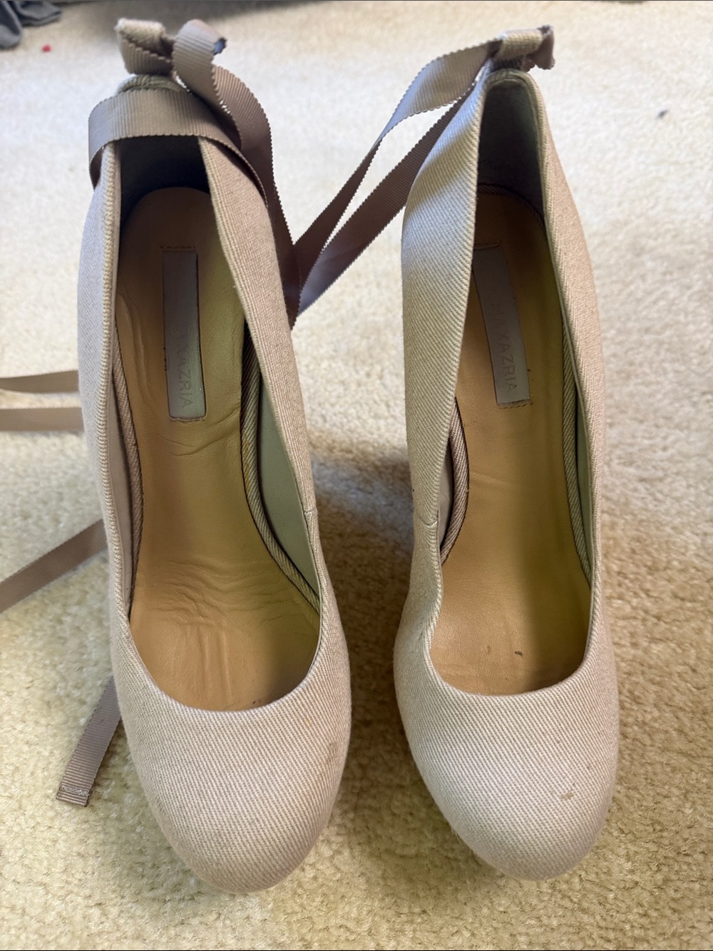 BCBGMaxAzria Taupe Canvas Ankle-Tie Pumps